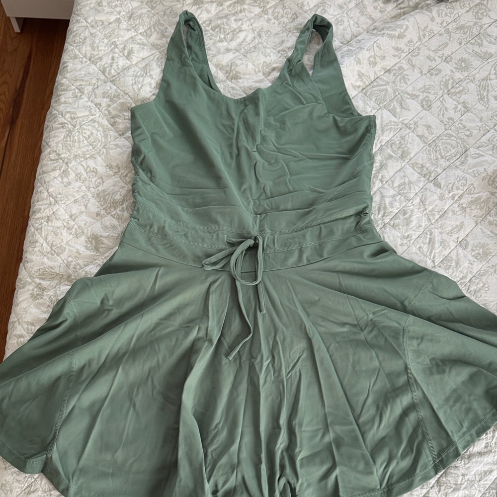 Sage Green Tie-Waist Workout Dress